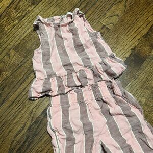 Marks & Spencer Pastel Pink and Brown Striped Kids Two-Piece Set Girls 5/6